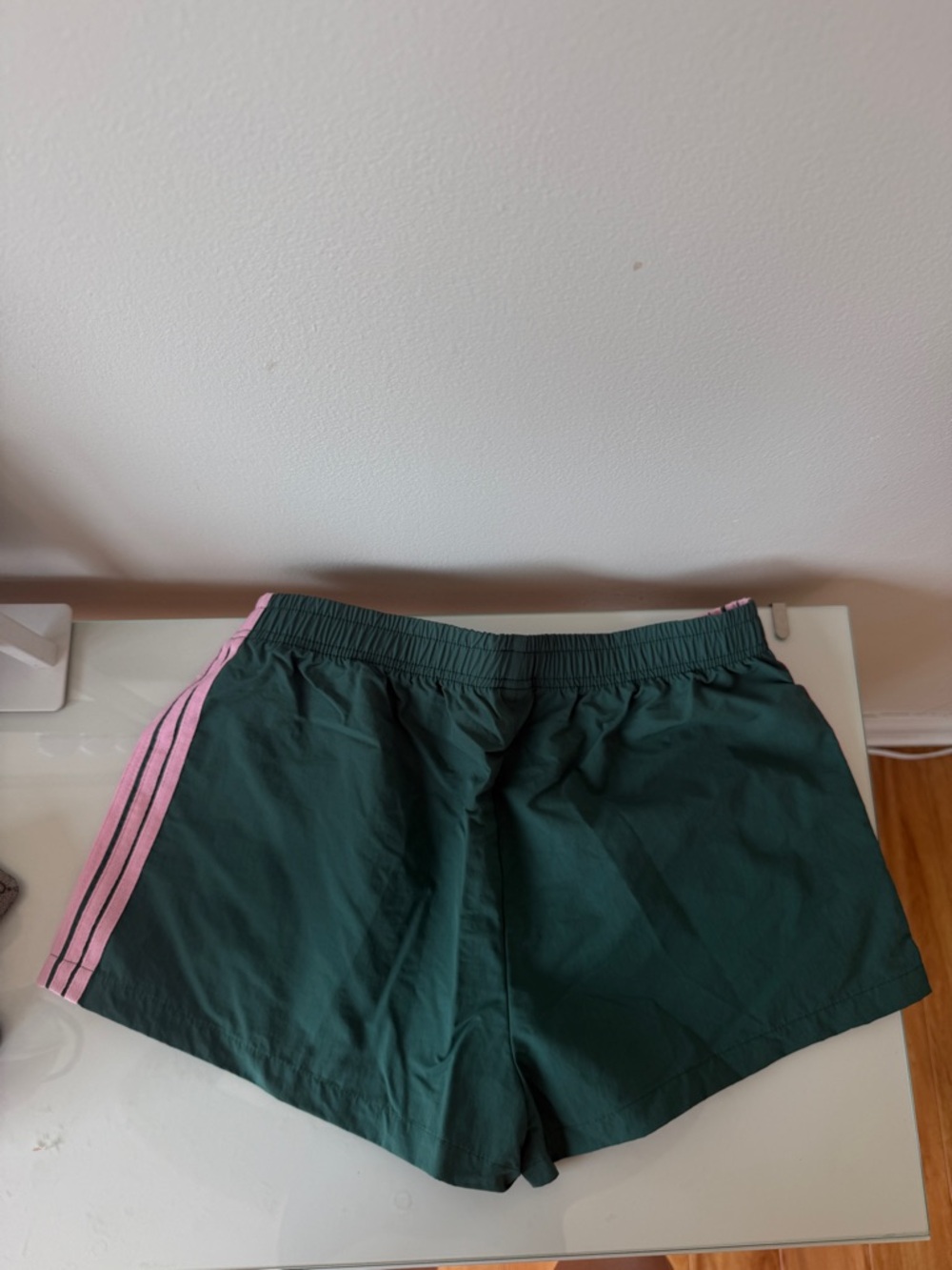 Amazon Essentials Forest Green Athletic Shorts with Pink Side Stripes